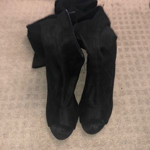 Thigh high peep toe heel boots